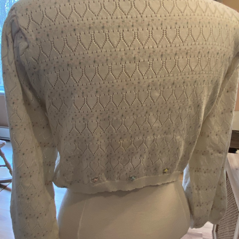 For Love And Lemons Cream Eyelet Knit Cardigan with Pastel Floral Embroidery - Picture 6 of 10